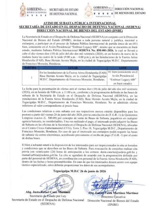 AVISO DE SUBASTA PUBLICA INTERNACIONAL
